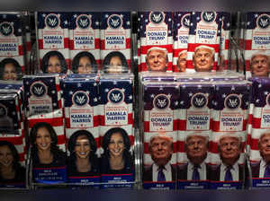 Chocolate bars with the faces of Democratic presidential nominee U.S. Vice President Kamala Harris and Republican presidential nominee and former U.S. President Donald Trump are displayed at a store in New York