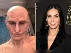 This is how Demi Moore looks like in behind-the-scene shots from The Substance; she is unrecognizable