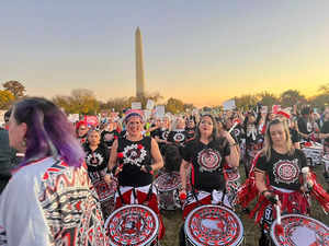 US elections: Women's march protesters gather to support Vice President Kamala Harris