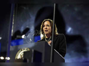 Democratic presidential nominee Vice President Kamala Harris speaks during a cam...