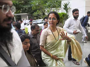 Mumbai: NCP (SP) leader Supriya Sule arrives for a joint press conference of Mah...