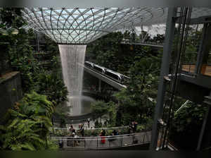 FILE PHOTO: A view of the indoor waterfall at Jewel Changi Airport in Singapore