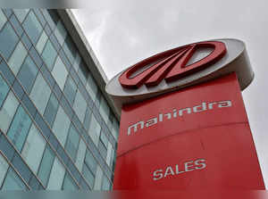 The logo of Mahindra and Mahindra is seen at a showroom in Mumbai