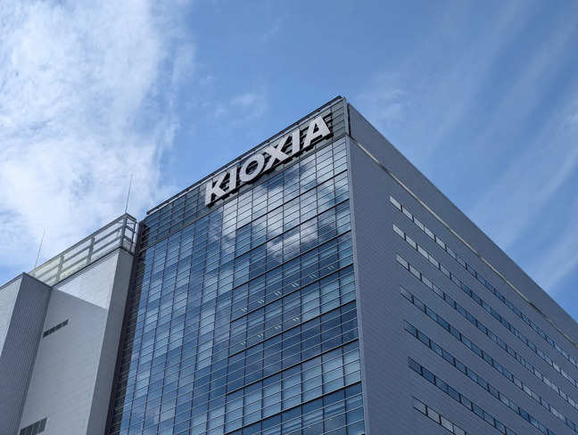 FILE PHOTO: Kioxia's logo is pictured on a building in Kitakami