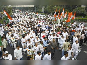 New Delhi: Congress workers during the inauguration of party's 'Delhi Nyay Yatra...