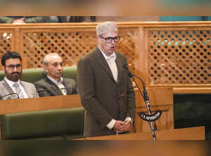 Srinagar: J&K CM Omar Abdullah speaks in the state Assembly during its session, ...