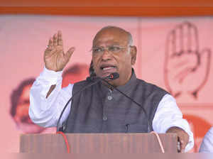 **EDS: IMAGE VIA AICC** Kanke: Congress President Mallikarjun Kharge addresses a...