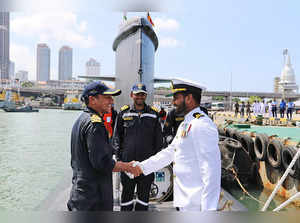 Colombo, Nov 10 (ANI): Indian Naval Submarine (INS) Vela arrives at the port of ...