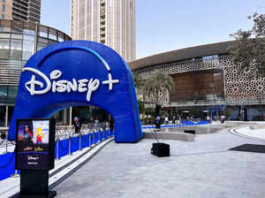 FILE PHOTO: An inflatable Disney+ logo is pictured at a press event