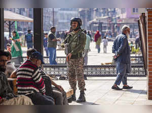 Srinagar: A security personnel keeps vigil after the recent spate of terror atta...