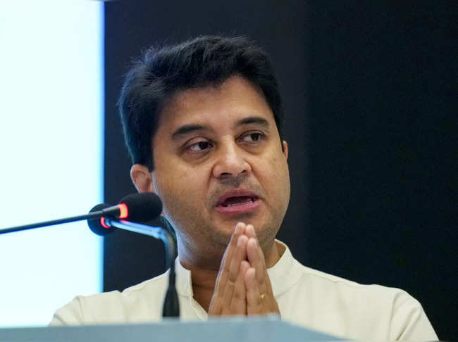 New Delhi: Union Minister for Communications Jyotiraditya Scindia during the 25t...