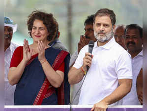 Wayanad: Congress leader Rahul Gandhi with his sister and party candidate Priyan...