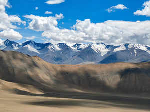 Leh, Aug 01 (ANI): A view of the mountains in the eastern part of Leh, 3km from ...