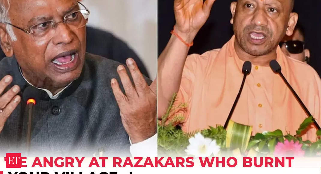 CM Yogi attacks Mallikarjun Kharge: ‘Be angry at Razakars who burnt your village’ – The Economic Times Video