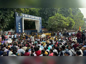 Protest by UPPSC ​candidates continued outside the commission's office in Prayagraj on Tuesday.