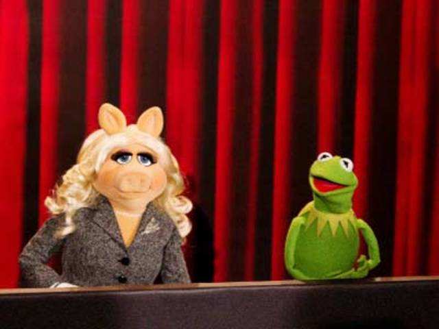 Muppets pose during movie promotion, 'The Muppets in Berlin'