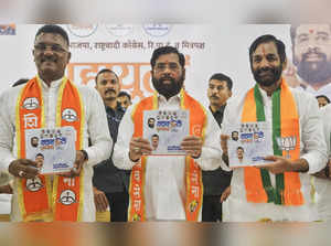 Thane: Maharashtra Chief Minister Eknath Shinde with Mahayuti candidates and oth...