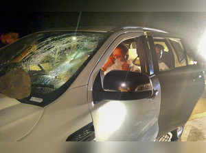 Nagpur: Damaged windshield of the car of former Maharashtra minister and NCP (SP...