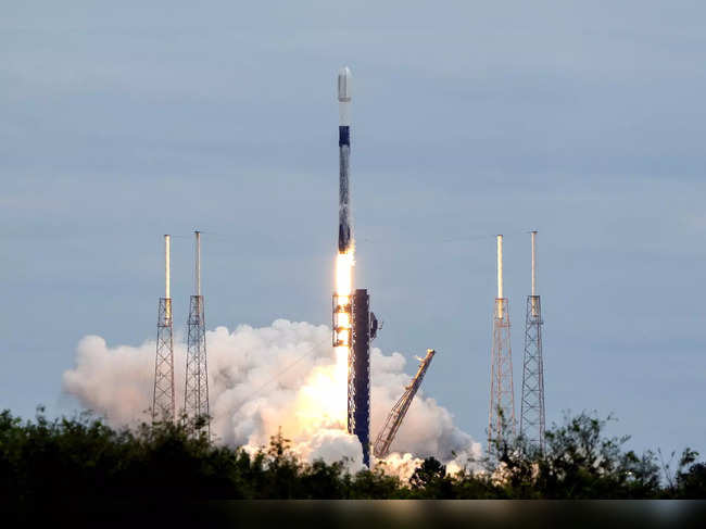 A SpaceX Falcon 9 rocket with a satellite payload on behalf of the Indian Space ...