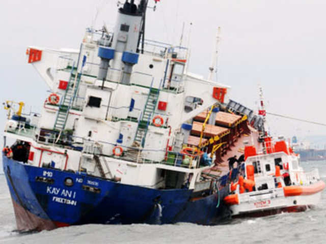 Crew members of the Sierra Leone-flagged Kayan-1 evacuated in Istanbul's Bosphorus