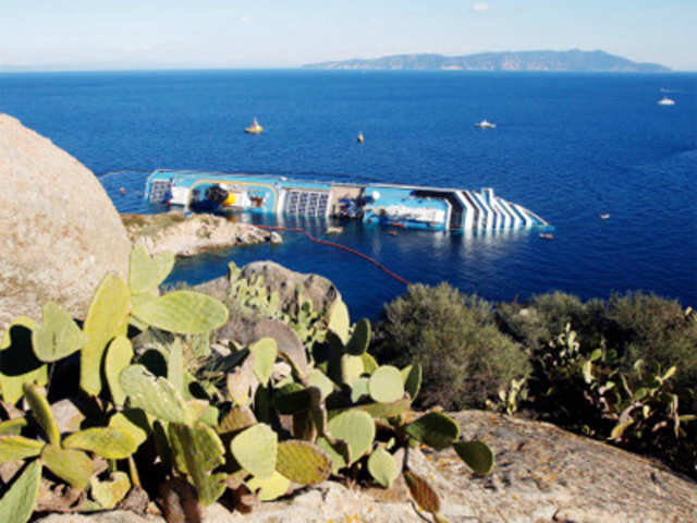 Costa Concordia lies on its side