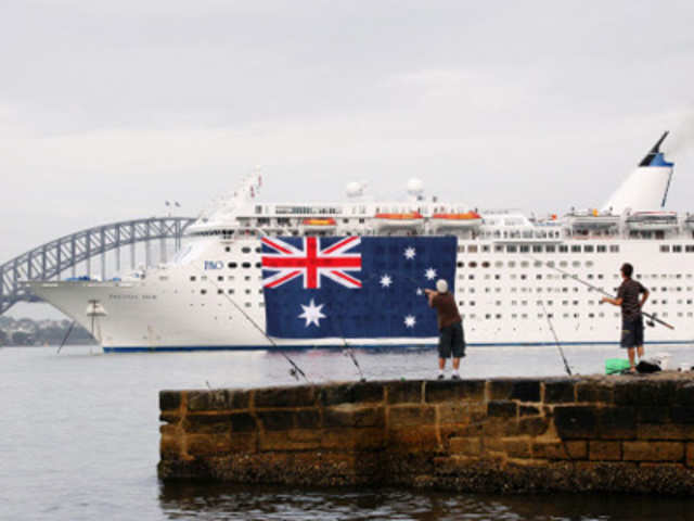 A cruise ship sporting flag on Australia Day