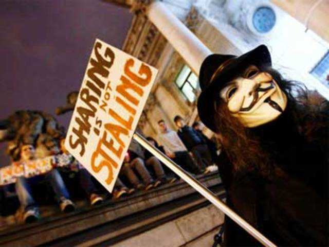 Online activist group Anonymous protess against the Anti-Counterfeiting Trade Agreement