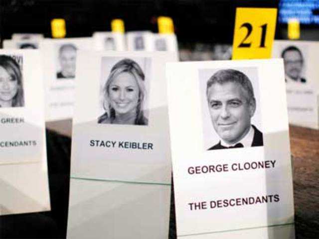 Placards show the seating assignment for the 18th annual Screen Actors Guild Awards