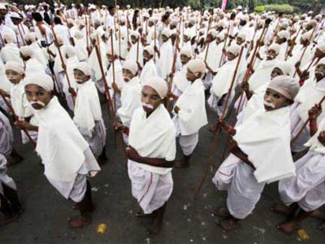 Underprivileged children dress up as Mahatma Gandhi 