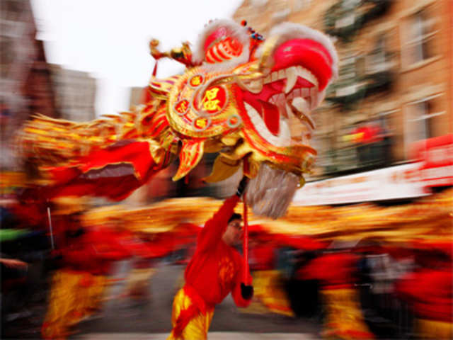 Revellers perform dragon dance in New York
