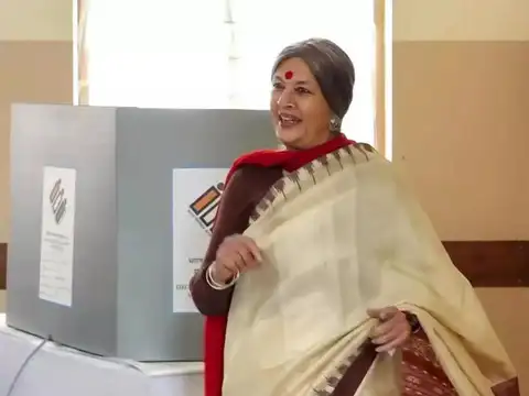 Brinda Karat at polling booth