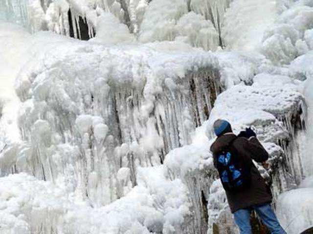 A frozen waterfall in Oberhaslach, eastern France