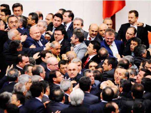 Members of Turkish parliament during a debate