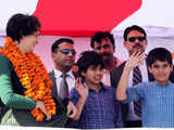 Priyanka Gandhi with her kids during UP poll campaign