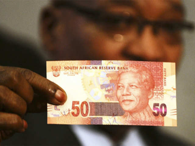 A banknote bearing the face of former President Nelson Mandela in Pretoria