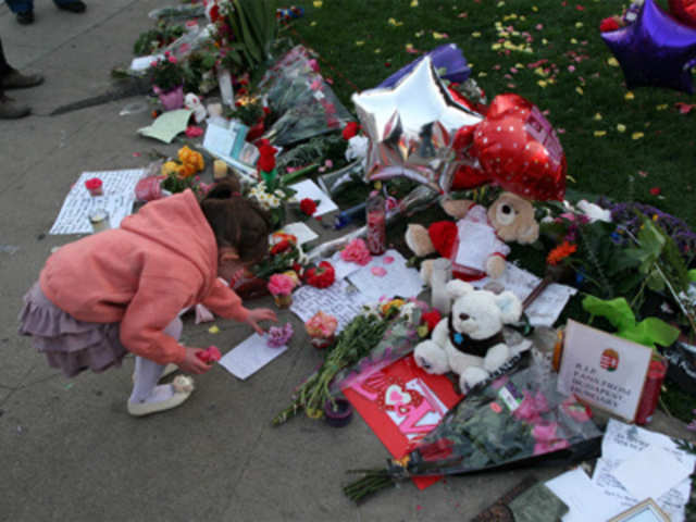 A makeshift memorial to Grammy-winning pop legend and actress Whitney Houston