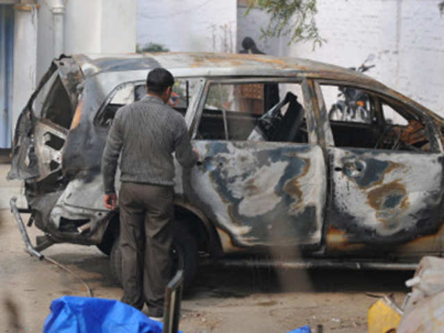 A vehicle that exploded near the Israeli embassy in New Delhi