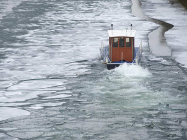 Ice-breaker navigates through waters, France