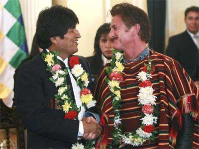 Bolivia President Evo Morales with US actor Sean Penn