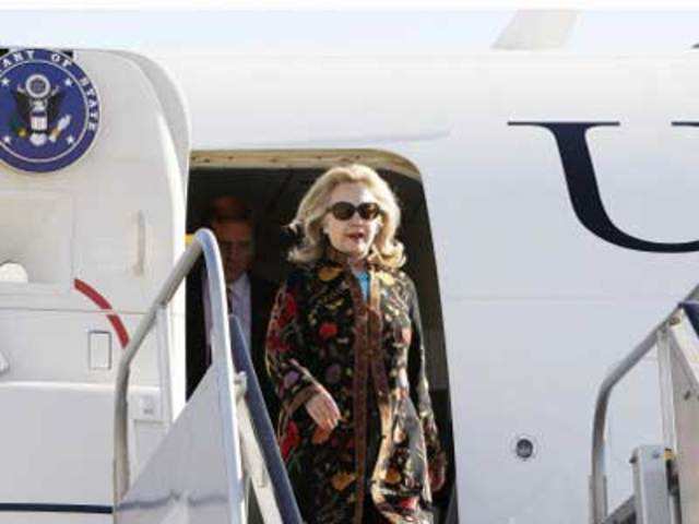 Hillary Clinton arrives for the G20 foreign ministers summit
