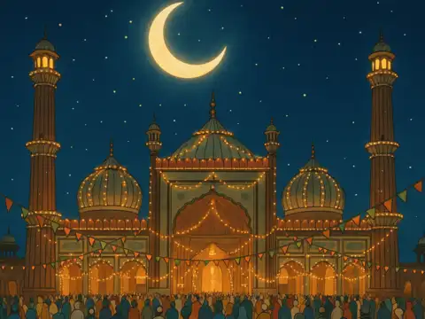 Mazjid lit up on the night of Eid