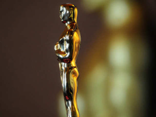 An Oscar statuette stands during the opening ceremony of the 'Meet the Oscars, Grand Central' exhibition