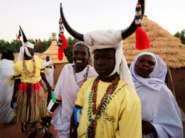 Tribeswomen during a tourist campaign event in Khartoum