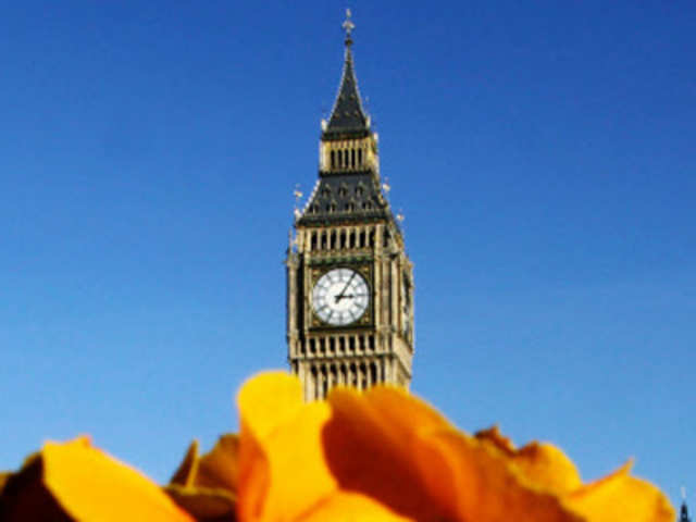 The clock tower of Big Ben behind spring flowers
