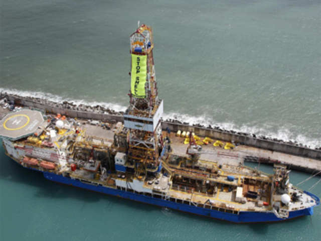 Greenpeace activists aboard a Shell-contracted drillship