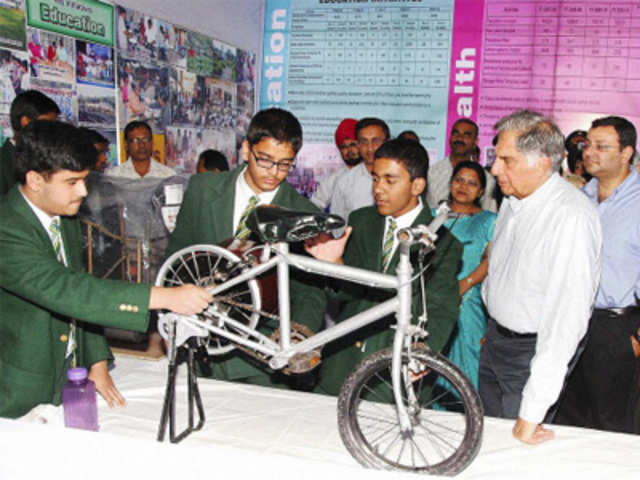 Tata Sons Chairman Ratan Tata is seen with students