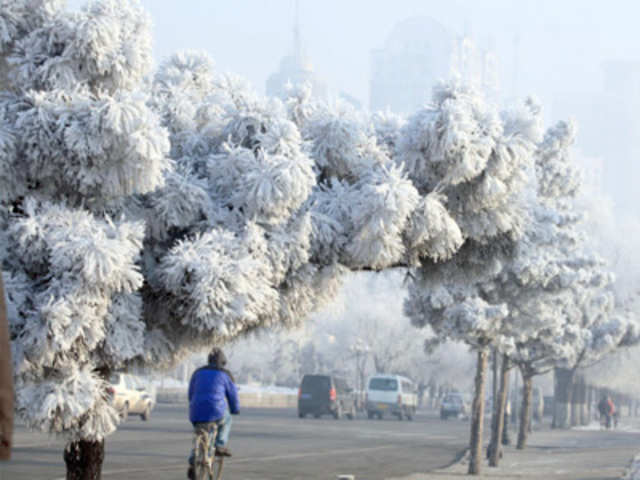 Iced branches along the riverbank in Jilin