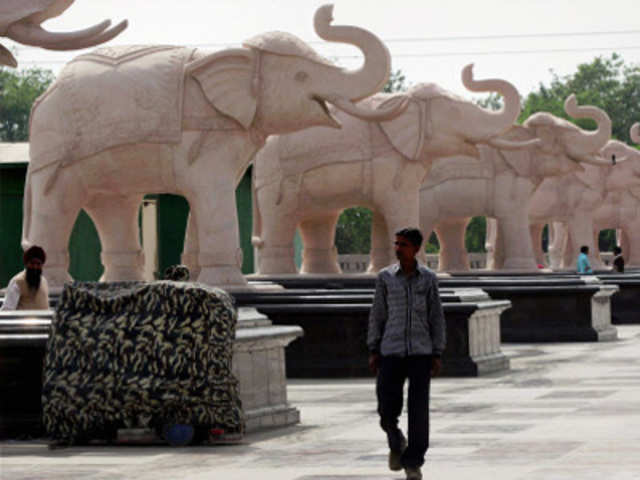 Statues of elephants (BSP symbol) being uncovered