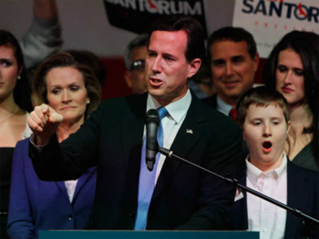 Rick Santorum speaks during the election rally