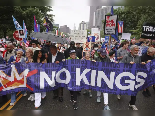 Protesters chanting "No Kings" at Kansas City rally